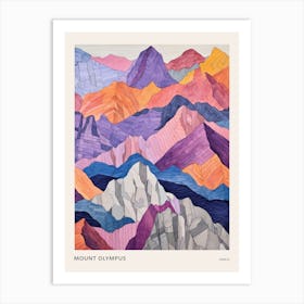 Mount Olympus Greece 5 Colourful Mountain Illustration Poster Art Print