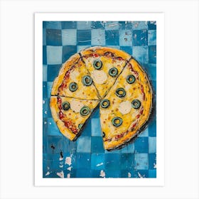 Pizza With Olives Blue Checkerboard 3 Art Print