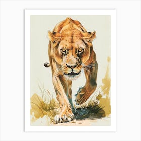 Barbary Lioness On The Prowl Illustration 4 Art Print