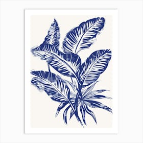 Blue And White Tropical Leaves Art Print