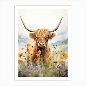 Colourful Highland Cow In The Wildflower Field  2 Art Print