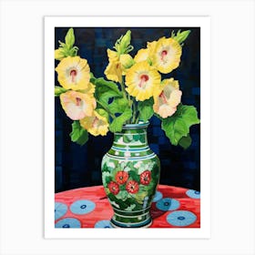 Flowers In A Vase Still Life Painting Hollyhock 1 Art Print