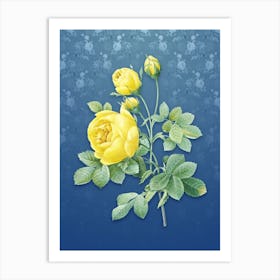 Vintage Yellow Rose Botanical on Bahama Blue Pattern n.1036 Art Print