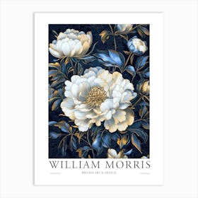 William Morris Prints Blue Flowers Peony Morris Exhibition Print Navy Blue Gold Poster Vintage Art Print