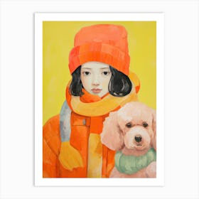 Girl And A Poodle Art Print