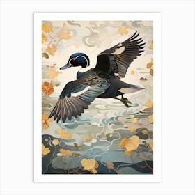 Wood Duck 2 Gold Detail Painting Art Print