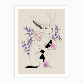 Bunny Deer With Flowers Art Print