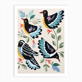 Folk Style Bird Painting Magpie 2 Art Print