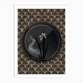 Shadowy Vintage Yellow Banded Iris Botanical in Black and Gold n.0185 Art Print