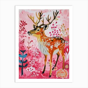 Floral Animal Painting Reindeer 4 Art Print
