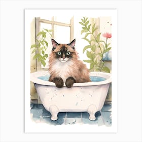 Balinese Cat In Bathtub Botanical Bathroom 8 Art Print