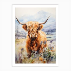 Highland Cow In Grassy Wildflower Field 1 Art Print