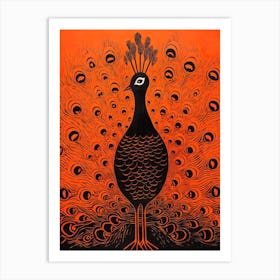 Peacock, Woodblock Animal Drawing 1 Art Print