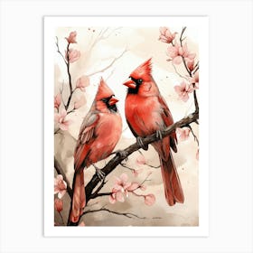 Two Cardinals On A Branch Art Print