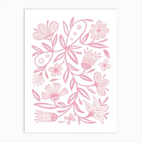 Pink Folk florals Art Print