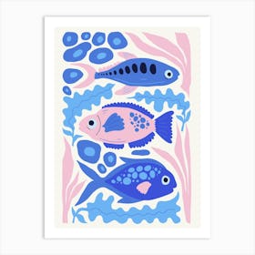 Blue And Pink Fish Ocean Collection Boho 2 Art Print