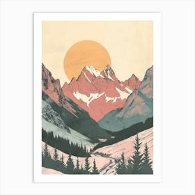 Zugspitze Germany Color Line Drawing Drawing (2) Art Print