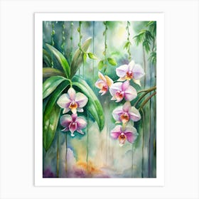 2 Orchids Hanging Gracefully In The Rainforest Art Print