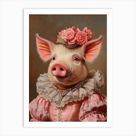 Royal Lady Pig Vintage Portrait, Victorian Animal Print, Dressed Cute Farm Animal Altered Art, Renaissance Animal , Pet Lover Gift Art Print