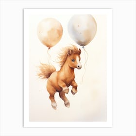 Baby Horse Flying With Ballons, Watercolour Nursery Art 2 Art Print