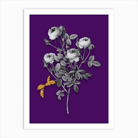 Vintage Burgundian Rose Black and White Gold Leaf Floral Art on Deep Violet n.0777 Art Print