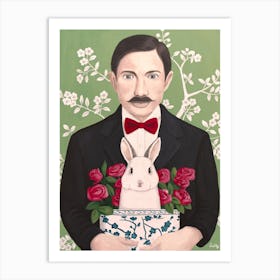 Man With Rabbit And Roses In Chinoiserie Art Print