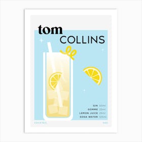 Tom Collins in Blue Cocktail Recipe Art Print