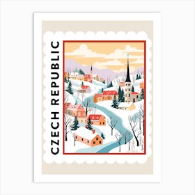 Retro Winter Stamp Poster Cesky Krumloy Czech Republic 3 Art Print