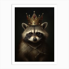 Vintage Portrait Of A Crab Eating Raccoon Wearing A Crown 2 Art Print