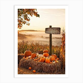 Autumn Harvest Celebration Pumpkins And Gourds Of Various Sizes Nestled In A Straw Bale Mound Flan (1) 2 Art Print