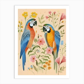 Folksy Floral Animal Drawing Macaw 3 Art Print