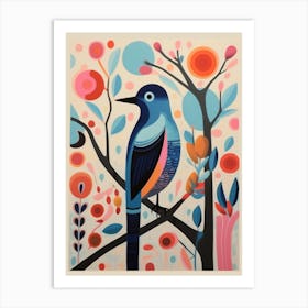 Colourful Scandi Bird Bluebird 1 Art Print