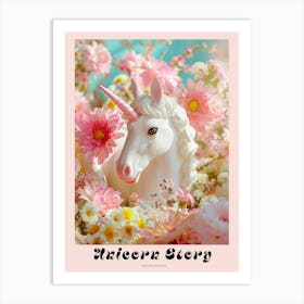 Toy Unicorn Surrounded By Flowers 2 Poster Art Print