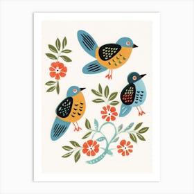 Folk Style Bird Painting Bluebird 4 Art Print