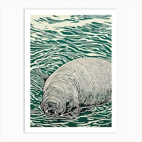 Sea Cow Linocut Art Print