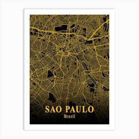 Sao Paulo Gold City Map 1 Art Print