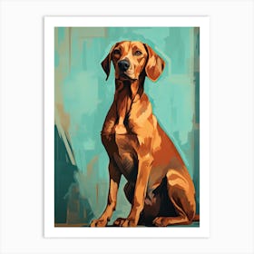 Rhodesian Ridgeback Dog, Painting In Light Teal And Brown 0 Art Print