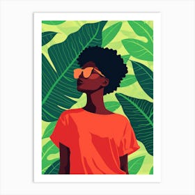 Afro Girl With Leaves Art Print