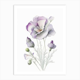 Eustoma Floral Quentin Blake Inspired Illustration 1 Flower Art Print