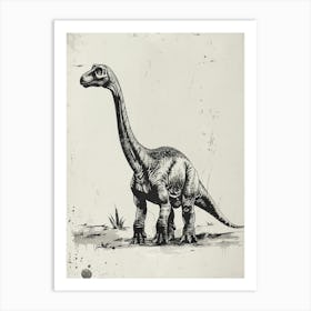 Diplodocus Dinosaur Black Ink Illustration 1 Art Print