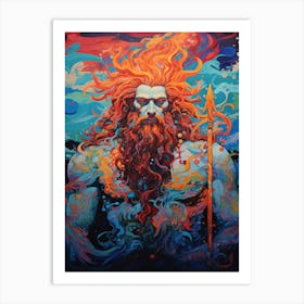  A Silk Screen Portrait Of Poseidon With Trident 1 Art Print