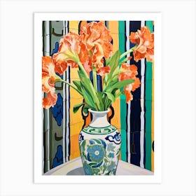 Flowers In A Vase Still Life Painting Gladiolus 3 Art Print