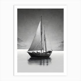 Sailboat In Black And White Art Print