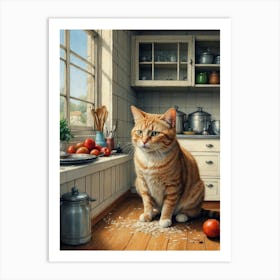 Cat In Kitchen Art Print