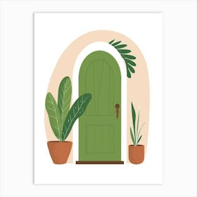 Green Door With Potted Plants 5 Art Print