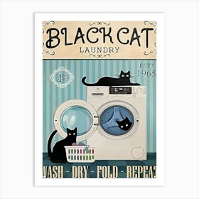 Black Cat Laundry Art Print