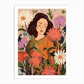 Woman With Autumnal Flowers Asters 4 Art Print