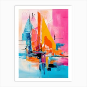 Sailboat 01 - Avant Garde Abstract Painting in Yellow, Red, Pink and Blue Color Palette in Modern Style Art Print