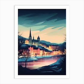 Winter Travel Night Illustration Inverness United Kingdom 2 Art Print