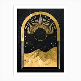 Mystical Gold Moon: Sun & mountain Art Print